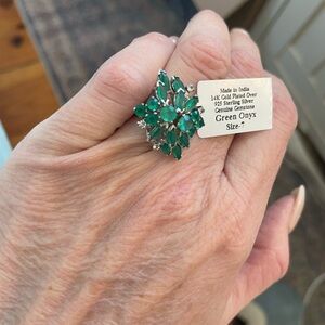 Green Onyx 14k plated Sterling Silver Cocktail Ring